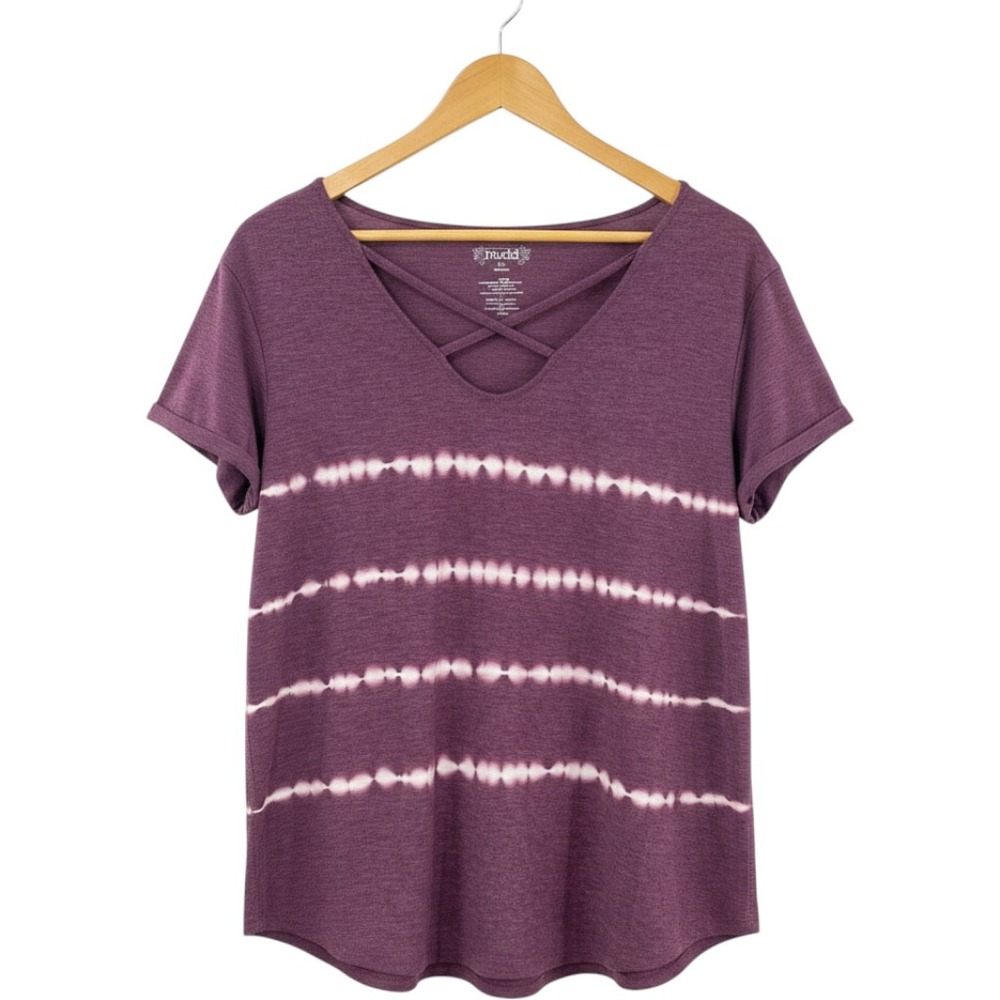 Mudd Womens XXL‎ Purple Tie Dye V-Neck Criss Cross Short Sleeve T-Shirt